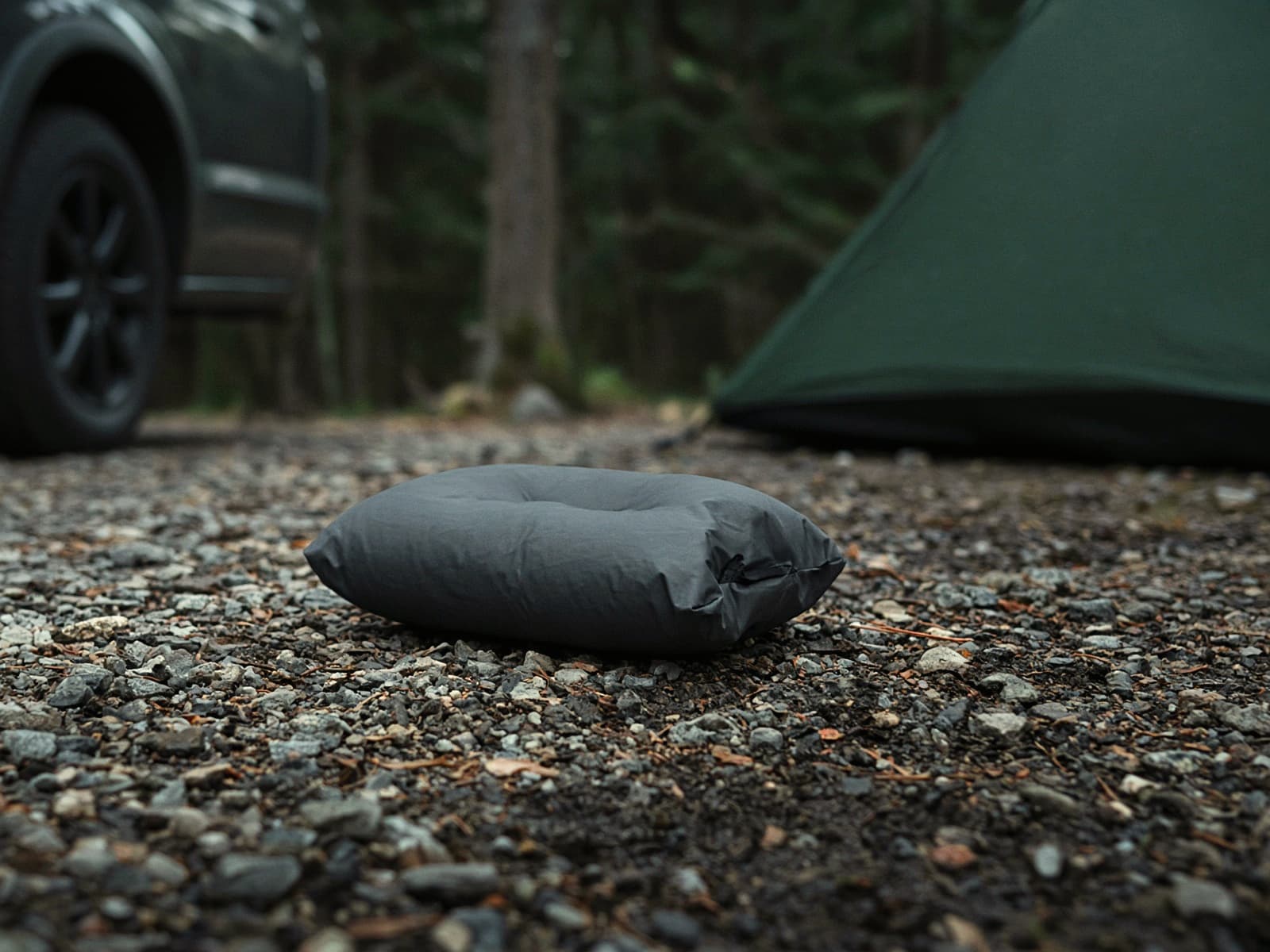A small inflatable camp pillow at a car campsite