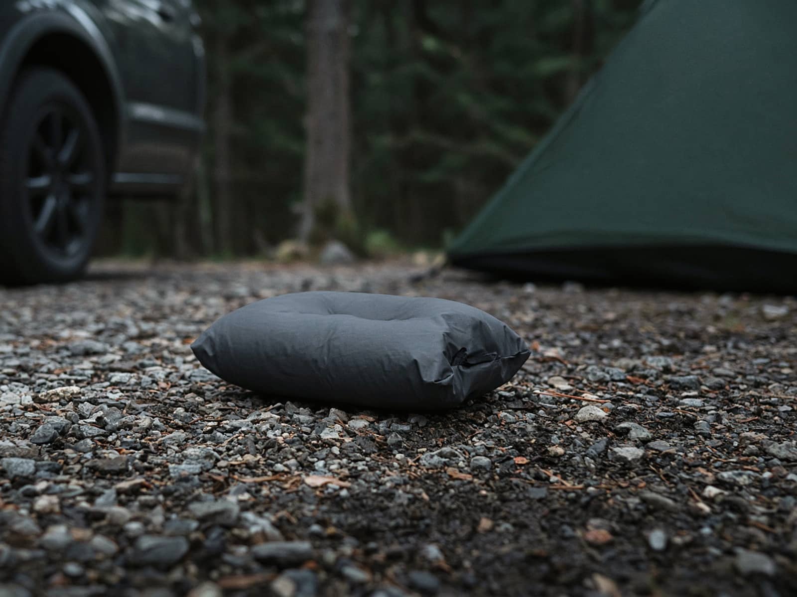 A small inflatable camp pillow at a car campsite