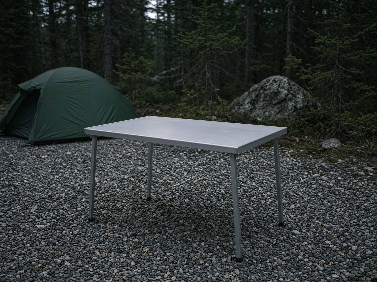 A roll-top camp table at a car campsite