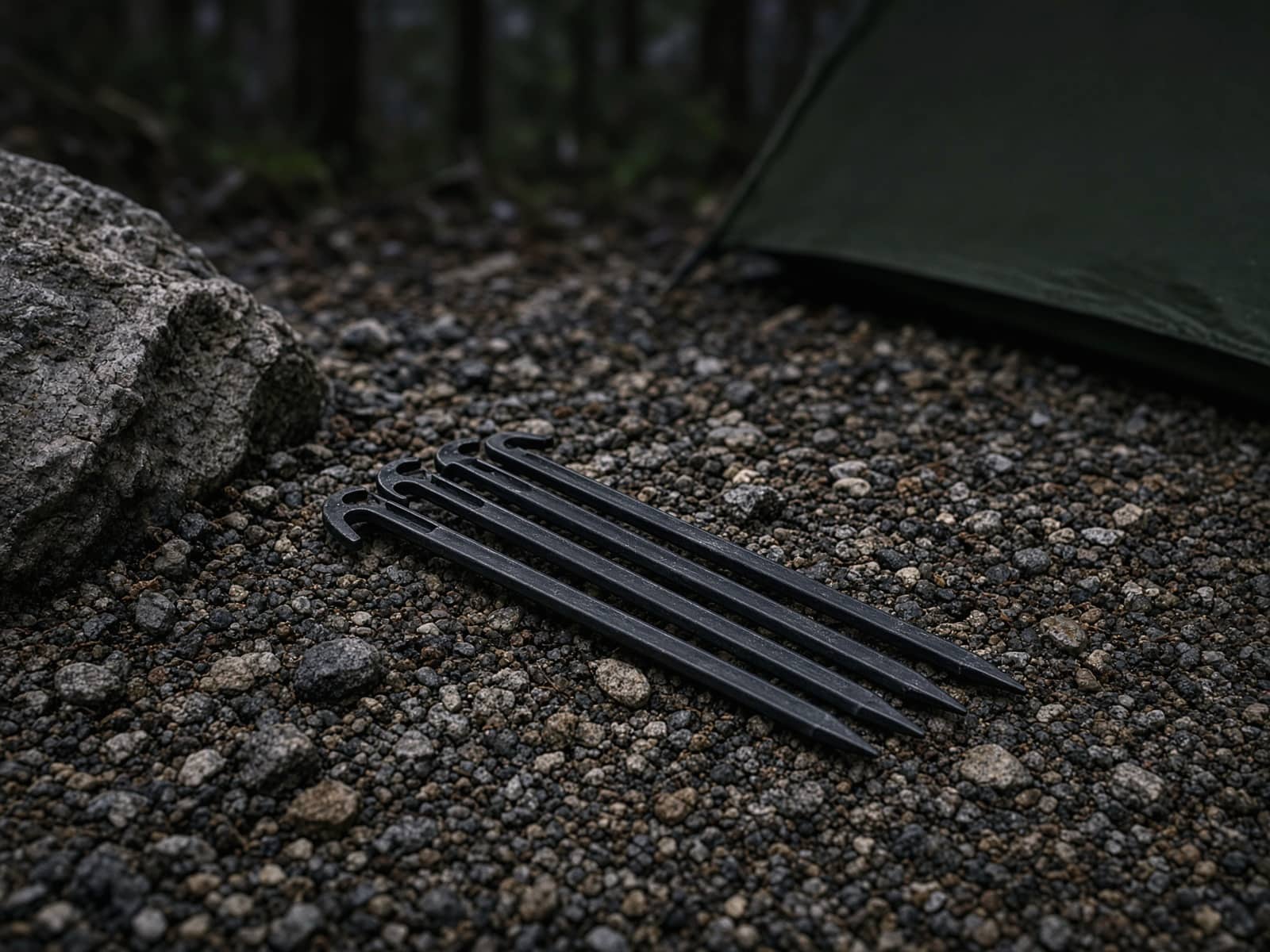 A handful of Y-section tent stakes at a car campsite