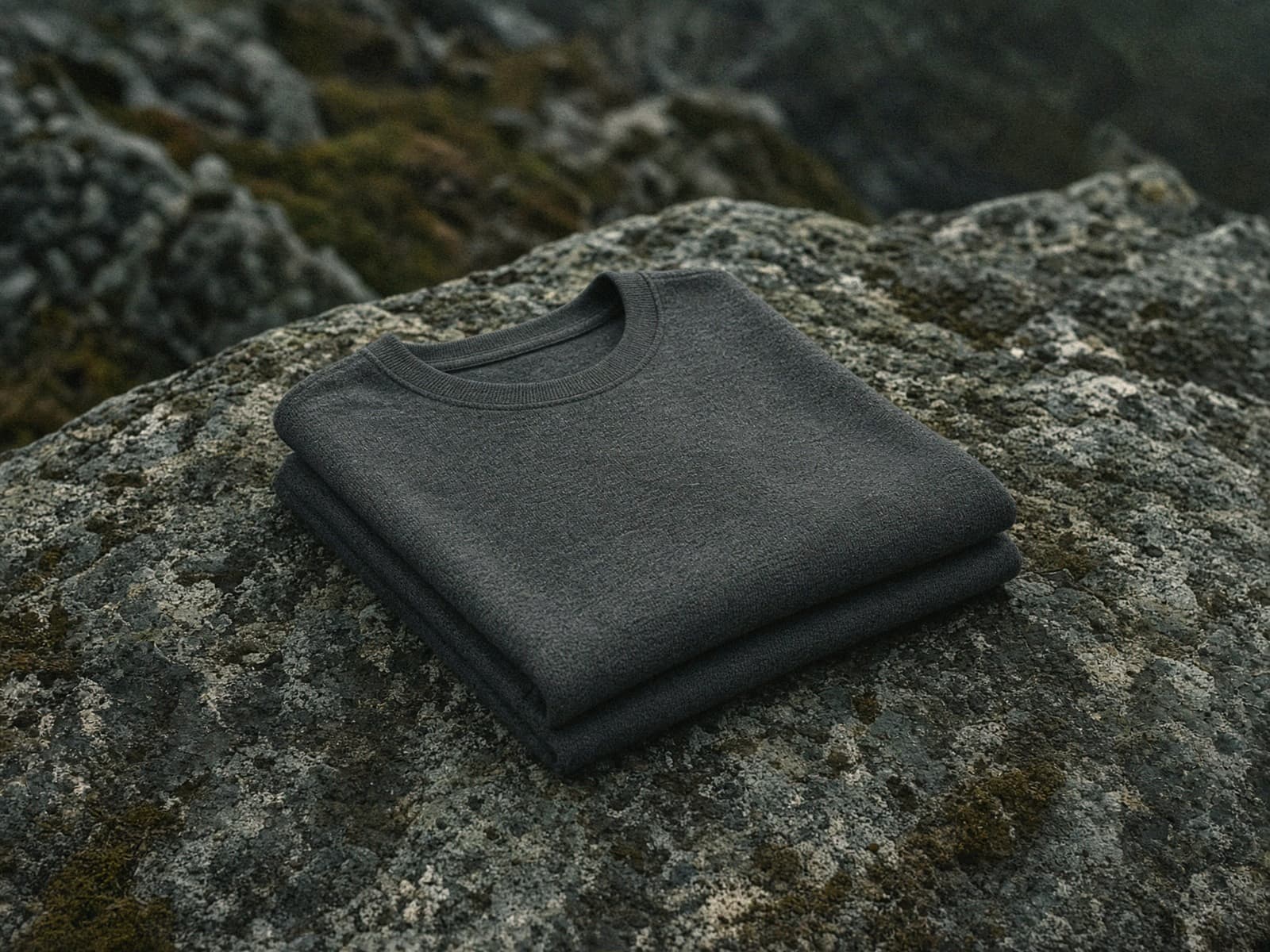 A merino base-layer crew folded on a granite slab