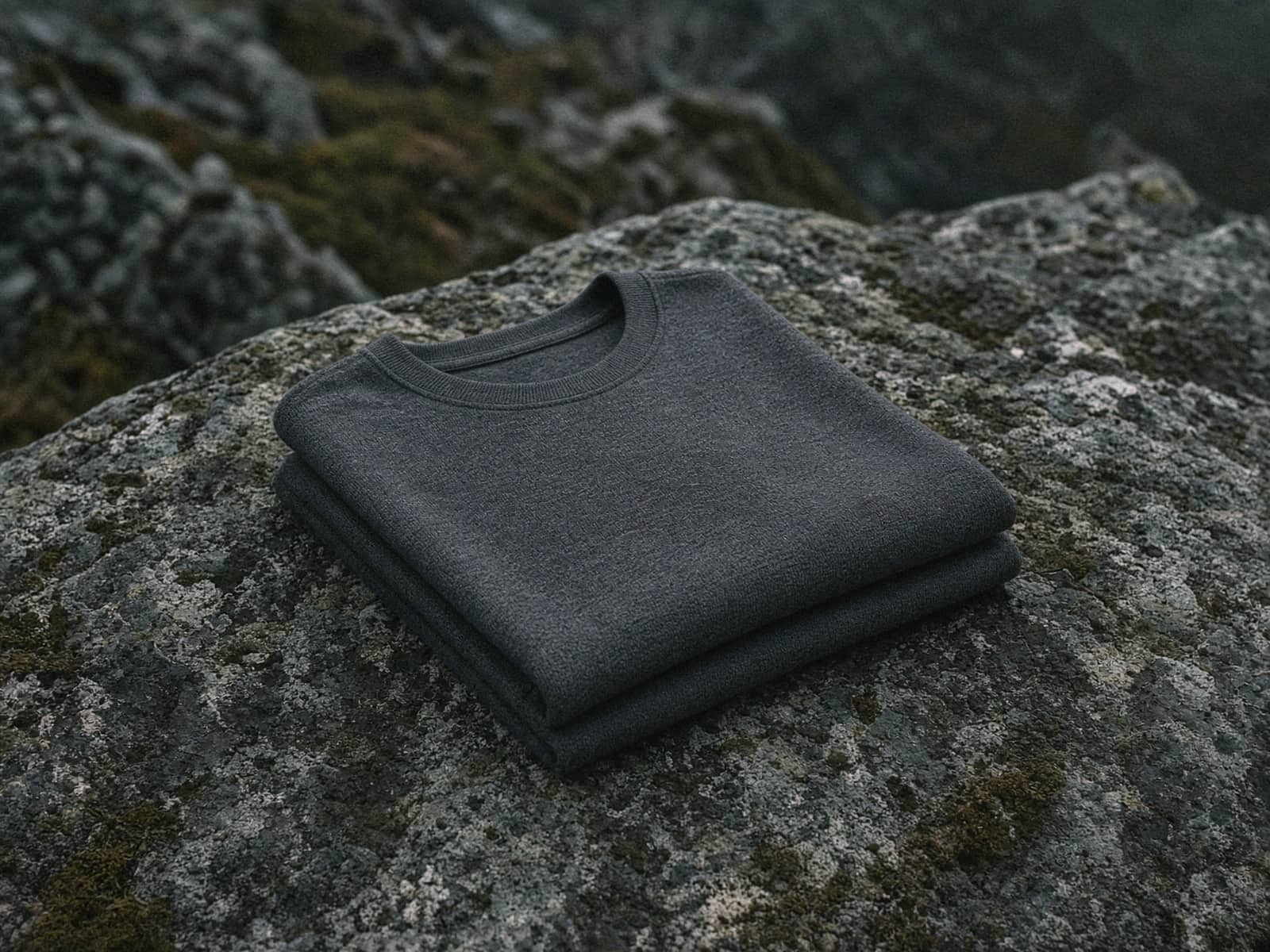 A merino base-layer crew folded on a granite slab